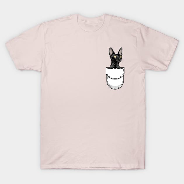 Funny Cornish Rex Pocket Cat T-Shirt by Pet My Dog